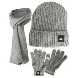 Bluelander Kit Gorro, Bufanda, Guantes Pantalla Tactil, Termicos, Frio para Mujer, Hombre, Set de 4 Piezas, Calidos, a Prueba de Viento, Ajustable, Invierno (Gris)