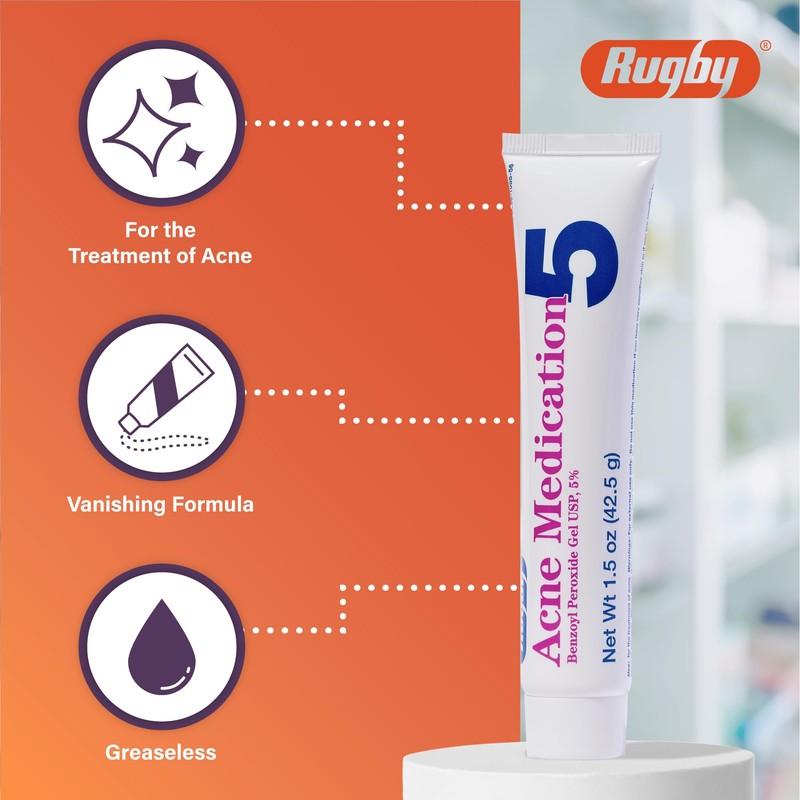 Rugby Acne Medication - Benzoyl Peroxide Gel USP 5% -