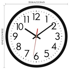 Lumuasky 14 Inch Wall Clock Battery Operated Silent Non-Ticking Large Analog Classic Round Clock for Office, Home, Kitchen, Bedroom, School, Living Room (Black)
