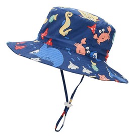Durio Baby Sun Hat Breathable Summer Hat Children's Fishing Hat UV Protection Unisex Cap with Adjustable Ties, Dark Blue Sea
