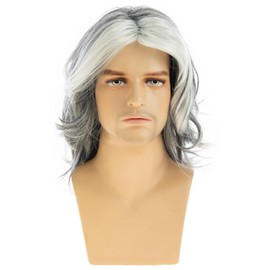 Qnbiar Men's Wig Grey Long Straight Synthetic Heat Resistant Costume Cosplay Wig