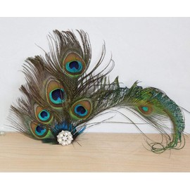 Women Girls Peacock Feather Costume Hair Clip Flapper Headpiece Hat Accessory Retro Wedding Carnival Party Hairpin