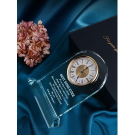 WinTaim Best Boss Ever Gifts for Women & Men for Bosses, Elegant Glass Table Clock | Appreciation & Retirement Gift for Female/Male Boss, Boss’s Day Idea, Office & Home Decor