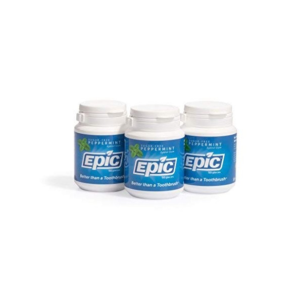 Epic 100% Xylitol-Sweetened Chewing Gum (Peppermint, 50-Count Bottles (Pack of 3))