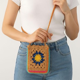 Genérico Handgefertigte Häkeltasche mit Sonnenblumenmotiv, ideale Größe für Handy und Essentials, Umhängetasche