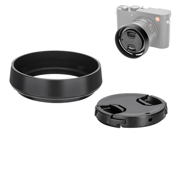JJC Metal Lens Hood Shade for Leica Q3 Q2 Q Cameras, Replaces Leica Round Lens Hood Q, with 49mm Center Pinch Snap-On Lens Cap, No Vignetting