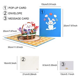 Della Stella Easter Pop Up Card, 3D Easter Eggs Bunny Greeting Cards,Religious Easter Cards, Flower basket Easter Bunny Card with Envelopes, Pop Up Greeting Cards for Wife/Husband/Granddaughter/Kids
