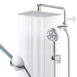 12" All Metal Shower Head, High Pressure Rainfall Shower Head/Handheld Showerhead Combo with 11" Adjustable Shower Extension Arm, 71" Hose, Shower Head Holder, Chrome