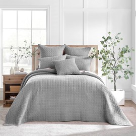 Levtex Home - Mills Waffle - King Bedspread Set - Grey Cotton Waffle - Bedspread Size (122 x 106in.), Sham Size (36 x 20in.)