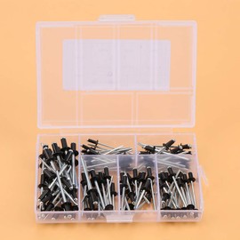 Black Aluminium Rivets, 120 Piece Aluminium Blind Rivet Mounting Assortment, M2.4 M3 M3.2 M4, with Plastic Box