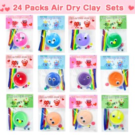 DEKWELL 24 Packs Valentines Day Cards for Kids Classroom with DIY Air Dry Clay Kit,Valentines Day Gifts for Kids School Valentine Class Exchange Presents Party Favors