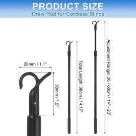 uxcell 14"-23" Draw Rod for Cordless Blinds, Telescopic Rod to Pull Window Shades Up and Down, Clothes Hanger Hook Pole, Aluminum Alloy Blinds Tilt Wand for Roller Shades, Black