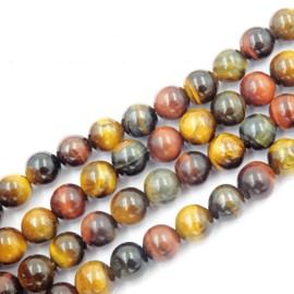 Gemstone Beads for Jewelry Making, Sold per Bag 5 Strands Inside, Mix Tiger Eyes Stone 10mm
