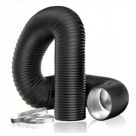 Hakazeni 10 Inch 8 Feet Flexible Aluminum Ducting 4 Layer Protection Dryer Vent Hose for HVAC Heating Cooling Ventilation and Exhaust, 2 Clamps Included, black