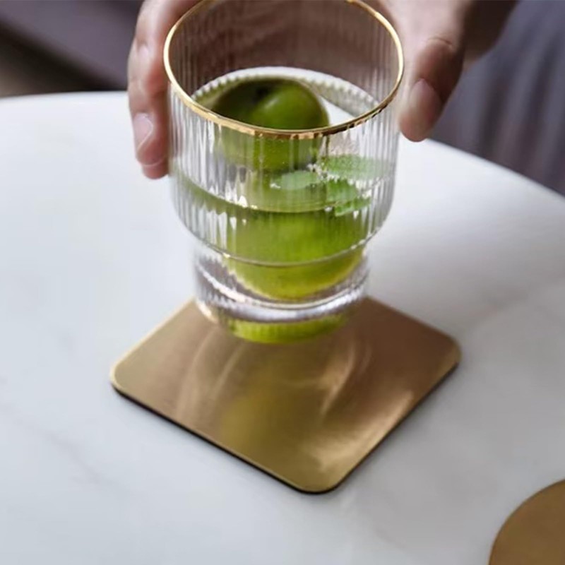 2Pcs Square Stainless Steel Cup Mats, 8.5cmx8.5cm Silver Stainless Steel