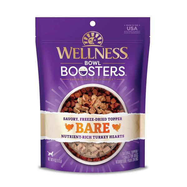 Wellness CORE Bare Bowl Boosters For Dogs, Grain-Free Freeze-Dried Food Mixer Or Topper, Made with Natural Ingredients (Turkey, 4-Ounce Bag)