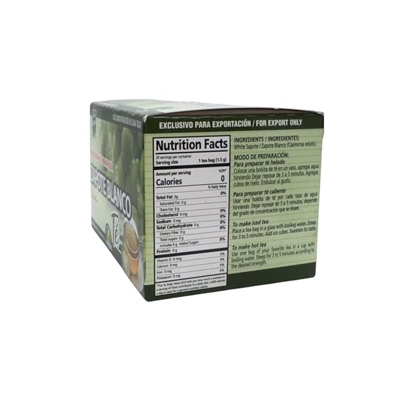 Zapote Blanco TE (WHITE SAPOTE TEA) 20 tea bags 100%