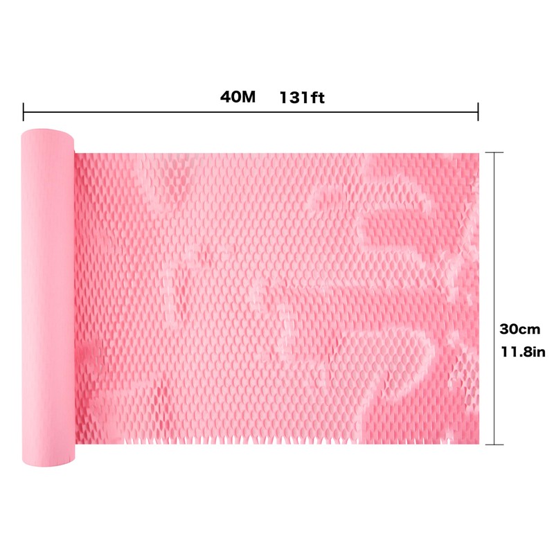 Pink Ready Roll Packaging Paper 30cm x 40m 131ft Honeycomb