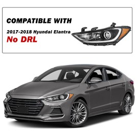 SOCKIR Halogen Headlight Assembly Fit for 2017 2018 Hyundai Elantra No DRL Left Driver Side w/Bulbs, Only Compatible with Halogen No DRL Models, Not for GT Models
