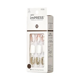 KISS imPRESS Press-On Manicure Fake Nails – Astound, Short, Square, White, Easy Press On, Chip Proof, Smudge Proof, Waterproof, No Dry Time, Comfortab