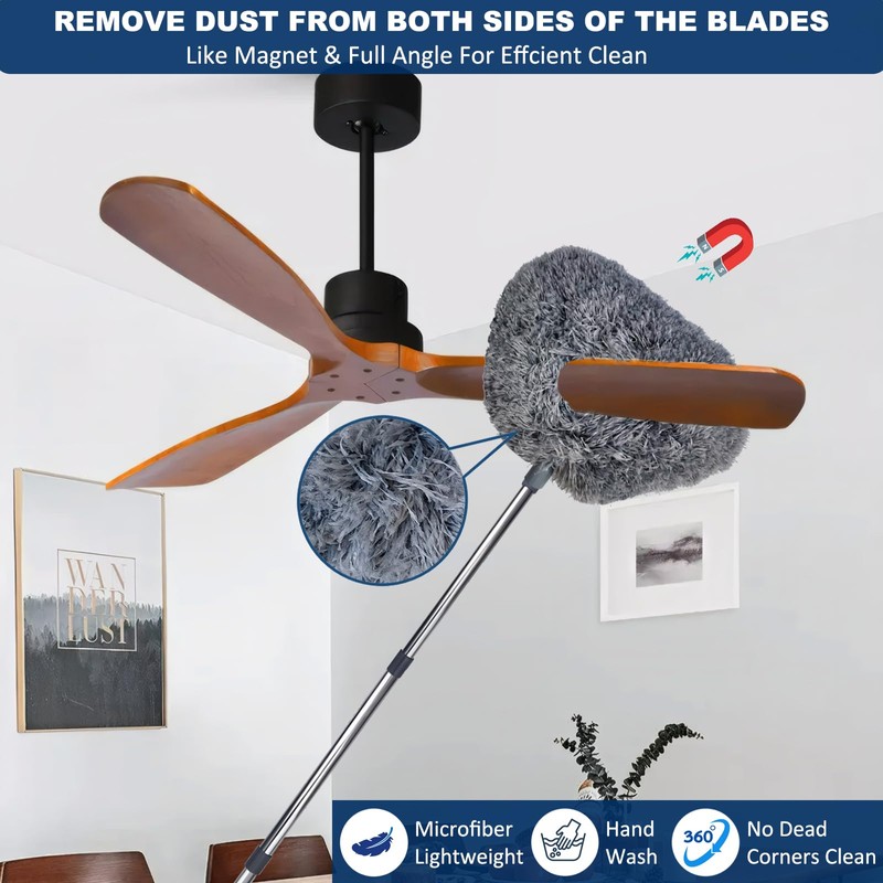 20+ Ft High Reach Ceiling Fan Duster &Microfiber Feather Brush
