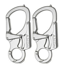 Ahiller 3" Carabiner Keychain Clip, Rugged Alloy Double Lock Design - Tungsten Steel Spike - Multi Tool Caribina, Small Key Ring Clip for Camping Hiking Fishing Outdoor Survival [Silver-2P]