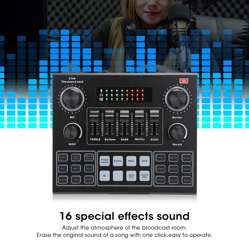 V9 Bluetooth Sound Card, Bluetooth Sound Mixer Board with 16Effects,