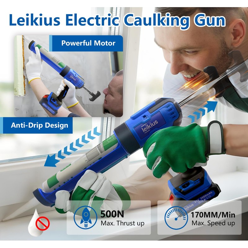 Leikius Electric Caulk Gun with LED Light, 6 Speed Adjustment