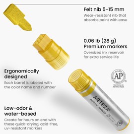 ARTEZA Metallic Acrylic Paint Pens, Set of 2, Silver & Gold, 3-in-1 Multi-Line Nibs, 5–15 mm Line, UV-Resistant Paint Markers for Rocks, Glass, Metal, and Wood, Art Supplies for Office and Home