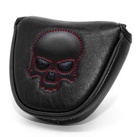1pc Premium Snthetic Pu Leather Black Skull Golf Headcover Mallet Putter Club Head Cover Magnetic Closure Heel Shaft Cover