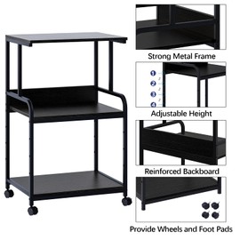 Arbuxzuy Printer Stand with Storage Shelf,3 Tier Printer Cart with Wheels,Mobile Printer Table for Home Office,Stands for Printer Heat Press Scanner Fax,Industrial Style (Black)