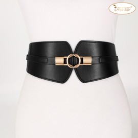 JASGOOD Women Elastic Wide Belt Ladies Stretchy Waist Belt for Dress with Gold Buckle