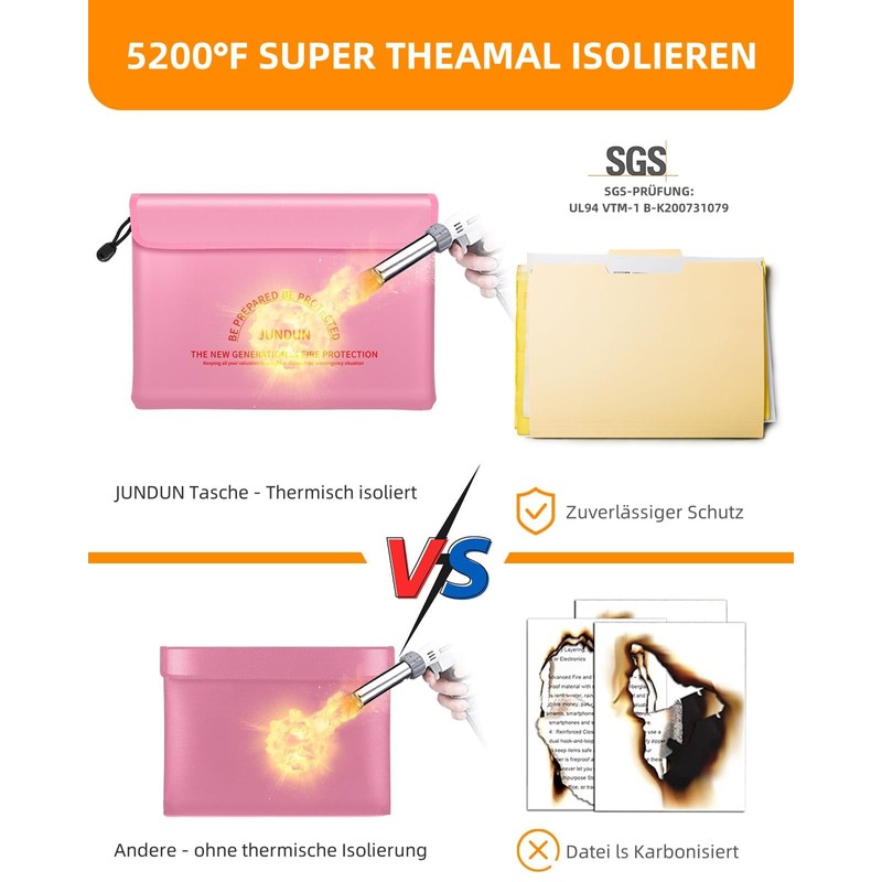 JUNDUN Fireproof Document Bag with 5200°F Heat Insulation, 36 x