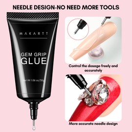 Makartt No Wipe Nail Rhinestone Glue for Nails,Nail Charm Glue Nail Gel Glue for Nail Gems Jewelry Diamonds Nail Accessories Decorations Nail Supplies Nail Techs for Beginners Super Strong Bling Gel