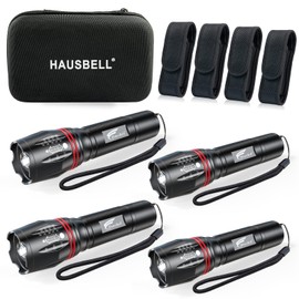 HAUSBELL T8 Upgraded Flashlight 4 Pack, 2000 Lumens High Lumens Tactical Flashlights, 5 Modes Zoomable Waterproof, with Batteries Included for Camping Emergency