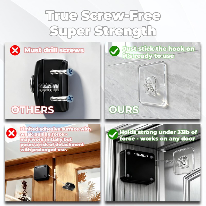 SHIMIDO Upgraded Retractable Automatic Door Closer - Tool-Free Installation, Powerful