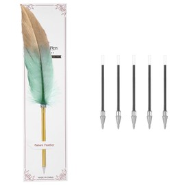 Vintage Feather Pen, Feather Ballpoint Pens and Replacement Core, Witch Fancy Wedding Quill Pens for Guest Book Signing, Wedding Feathers Writing Quill Fashion Office Business Father's Day Gifts