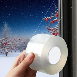 Sunroda Window Sealing Tape 2 Inch x 33 Ft Transparent Insulation Waterproof Nano Draft Isolation Tape for Window and Bathroom Shower Glass Side Gaps