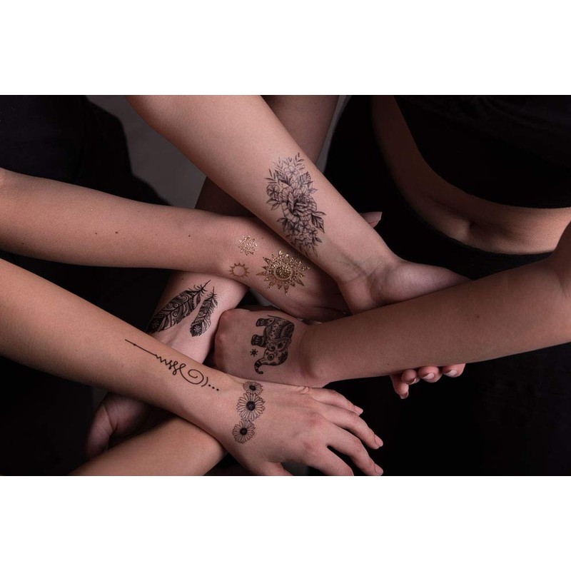 4 Sheets Temporary Gold Silver Tattoo Sun Tattoo Star Tattoo