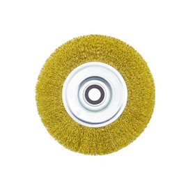 OSFTBVT 6" Bench Wire Wheel Brush Coarse Crimped Steel Wire 0.012" with 5/8" Arbor for Bench Grinder Brass Coated 1pcs