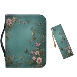Leather Bible Cover with Bookmark,Bible Tabs,Green Bible Case for Girls Women Large Bible Covers,Bible Study Case, Bible Bag,Daisy Butterfly,L