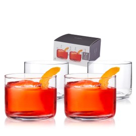 Viski Raye Negroni, Lowball Cocktail Premium Crystal Glassware, 8oz Tumbler Glasses Set of 4, Clear