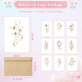 12 Pcs Blank Cards with 12 Pcs Envelopes, Blank Greeting Cards 4x6in Colorful Floral Design | Writeable Flower Note Cards and Envelopes | Blank Notecards Stationary for DIY, Wedding, Scrapbooking