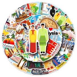 50 Packs Malaysia Stickers Water Bottles Laptop Phone Computer Guitar Skateboard Malaysia Vinyl Sticker Waterproof Aesthetic Trendy Decals for Kids Teens Girls Adults