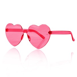 Lotsdonxia Love Heart Shape Sunglasses Stylish Rimless One-Piece Transparent Glasses in Candy Colors for Parties and Dressing Up (Rosy)