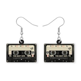 OUSIO Acrylic Retro Cassette Tape Dangle Earrings 80s 90s Black Magnetic Tape Charm Vintage Jewellry Accessories For Women Music Themed Gifts (Black)