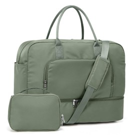 Weekender Bags for Women, Travel Duffel Overnight Carry On Weekend Bag with Shoes Compartment & Toiletry Bag,Olive Green