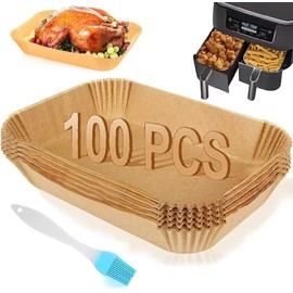 Backpapier für Heißluftfritteuse,100 Stück 22x14 cm Rechteckig Airfryer Backpapier Luftfritteuse Pergamentpapier für Ninja AF300EU AF400EU Foodi, Princess und Anderen Dual Zone Air Fryer Zubehör