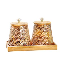 Sealed Glass Food Storage Containers with Airtight Wood Lids and Bamboo Shelf for Kitchen Counter,Air Tight Sealed Glass Jars for Coffee,Loose Leaf Tea,Brown Sugar (Amber)