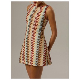 GORGLITTER Women's Color Block Crochet Boho Bodycon Mini Dress Summer Peasant Vacation Sleeveless Tank Sundresses 2025 Multicolor Large